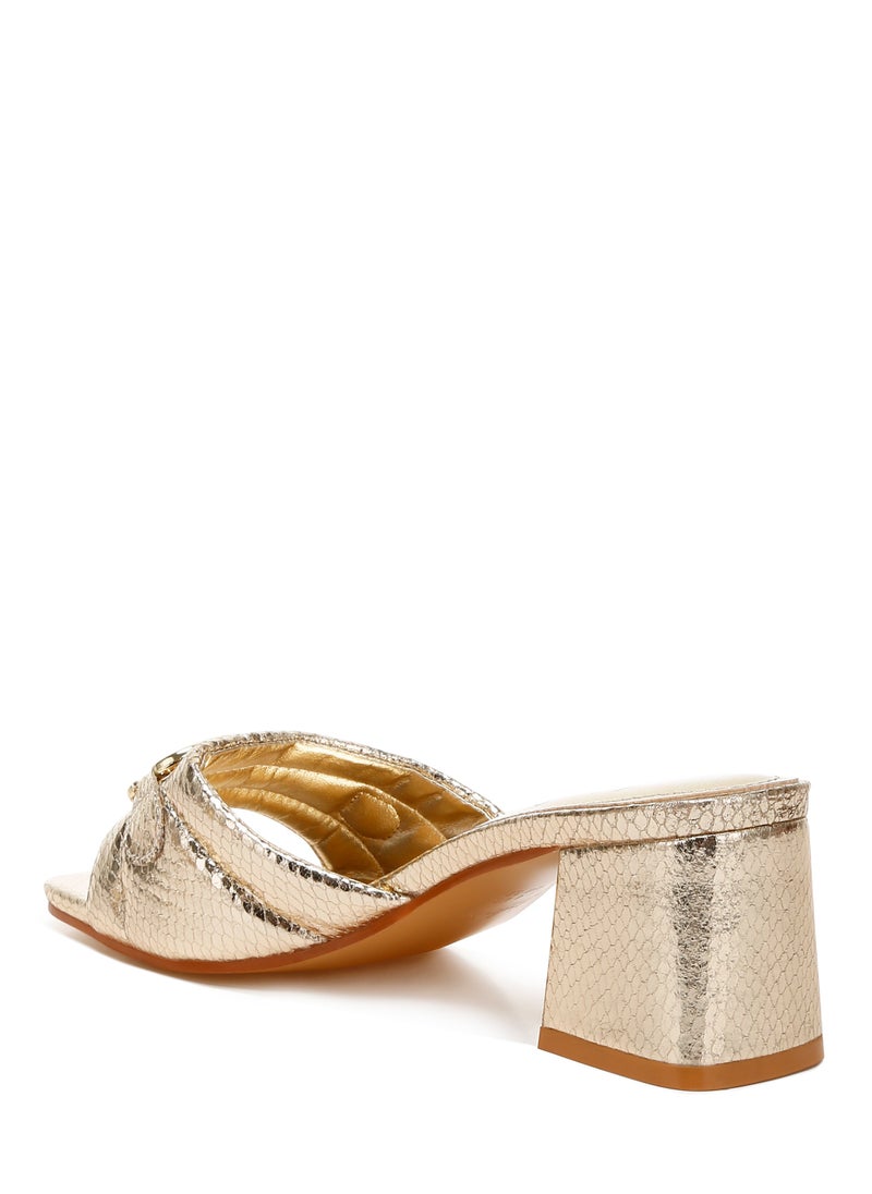 London Rag Gold Horsebit Detail Snake Print Sandals  - Image 3