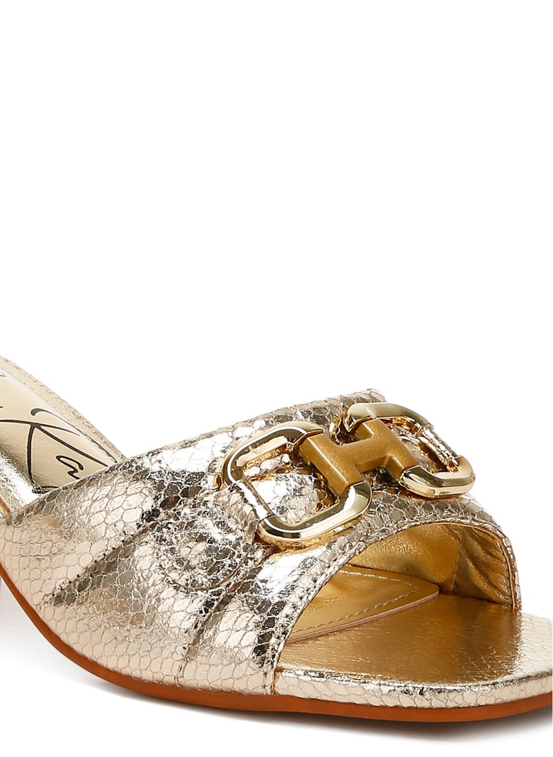 London Rag Gold Horsebit Detail Snake Print Sandals  - Image 5