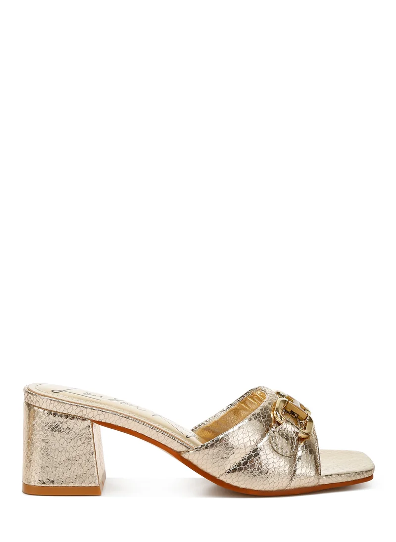 London Rag Gold Horsebit Detail Snake Print Sandals