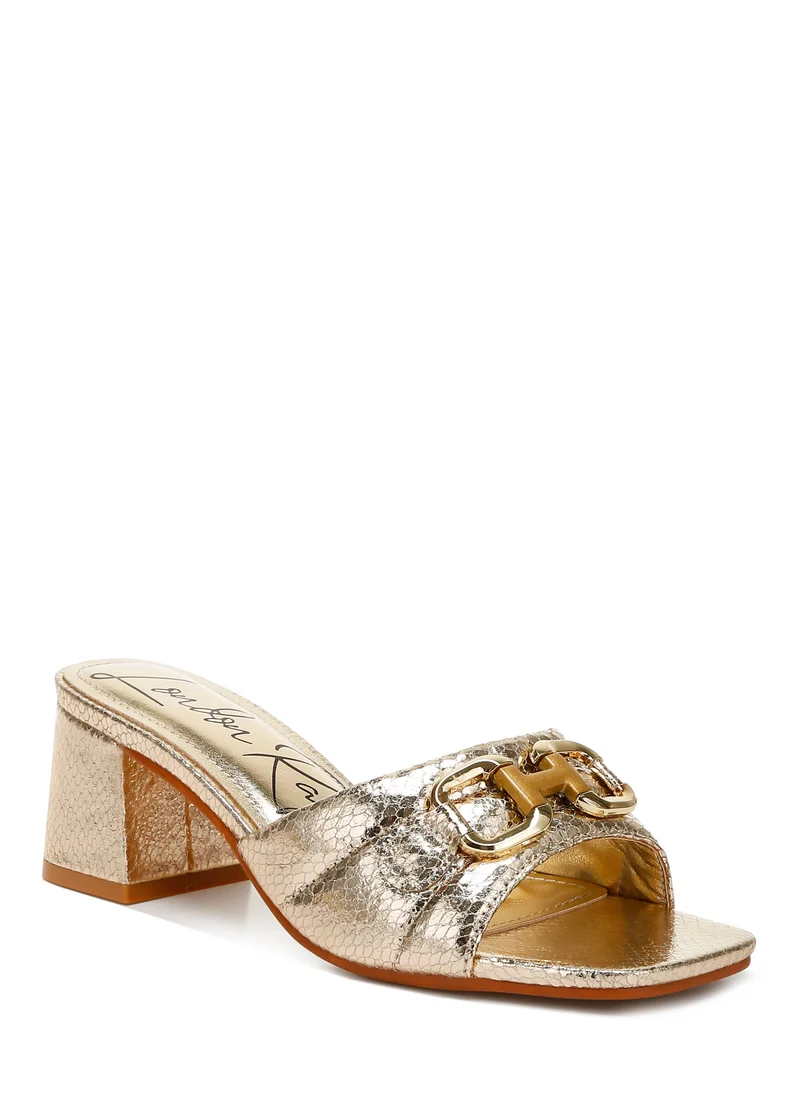 London Rag Gold Horsebit Detail Snake Print Sandals