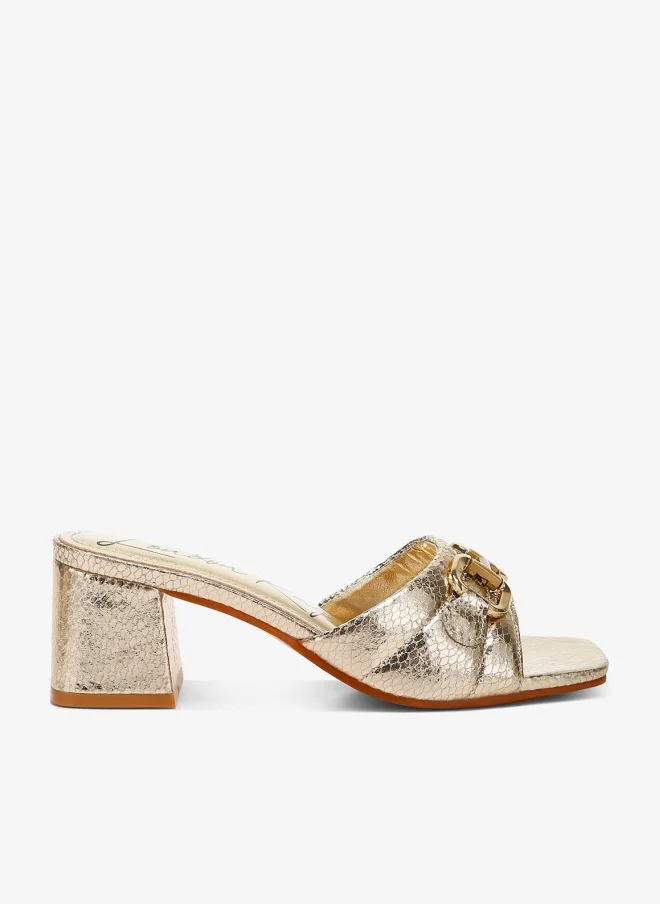 Gold Horsebit Detail Snake Print Sandals