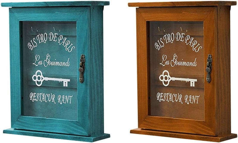 Wooden Key Cabinet Durable Retro Acrylic Door Key Storage Box Beautiful for Home and Office Use (Blue) - Image 3