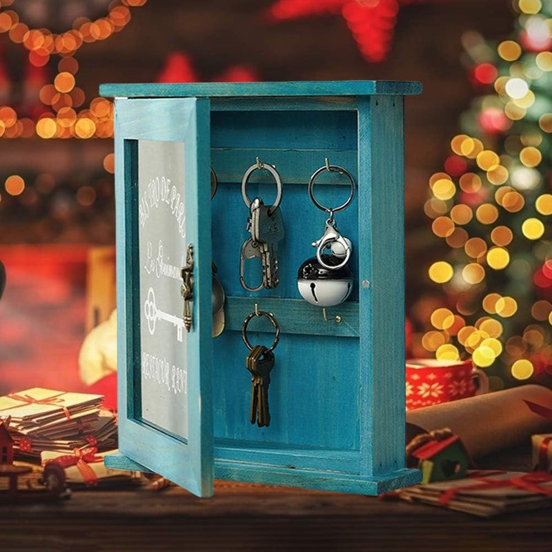 Wooden Key Cabinet Durable Retro Acrylic Door Key Storage Box Beautiful for Home and Office Use (Blue) - Image 4