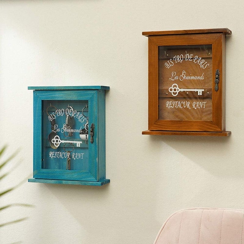 Wooden Key Cabinet Durable Retro Acrylic Door Key Storage Box Beautiful for Home and Office Use (Blue) - Image 5