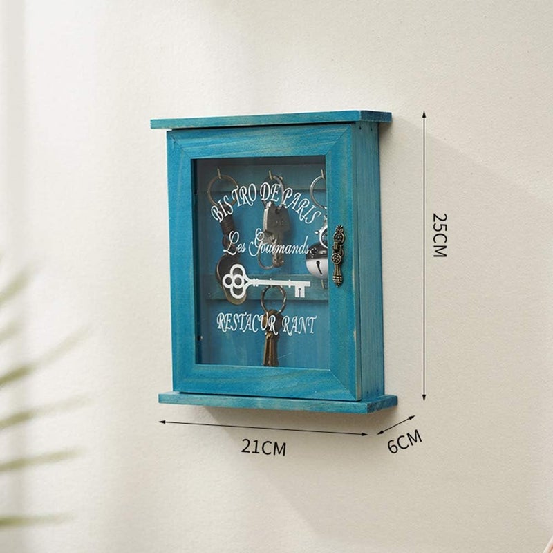 Wooden Key Cabinet Durable Retro Acrylic Door Key Storage Box Beautiful for Home and Office Use (Blue) - Image 2