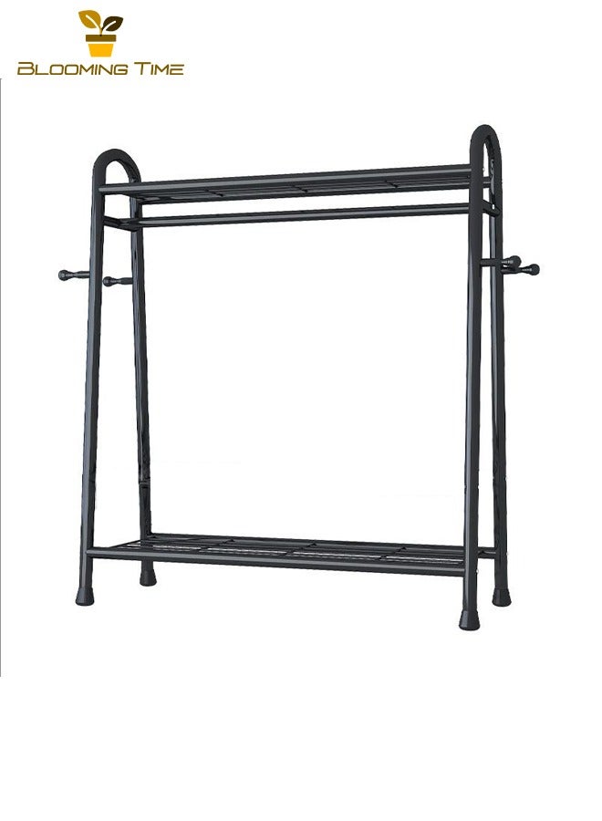 بلومنغ تايم حامل ملابس، حامل تجفيف بسيط، حبل غسيل منزلي من نوع عمود واحد ومزدوج لغرفة النوم المنزلية، حامل ملابس معلق في الشرفة، حامل ملابس معلق عمودي على الأرض، حبل ملابس منزلي لغرفة النوم، حبل ملابس منزلي في شرفة غرفة النوم، حبل ملابس في شرفة غرفة النوم، أسود - Image 2