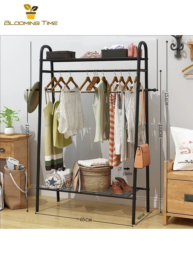 بلومنغ تايم حامل ملابس، حامل تجفيف بسيط، حبل غسيل منزلي من نوع عمود واحد ومزدوج لغرفة النوم المنزلية، حامل ملابس معلق في الشرفة، حامل ملابس معلق عمودي على الأرض، حبل ملابس منزلي لغرفة النوم، حبل ملابس منزلي في شرفة غرفة النوم، حبل ملابس في شرفة غرفة النوم، أسود - Image 3