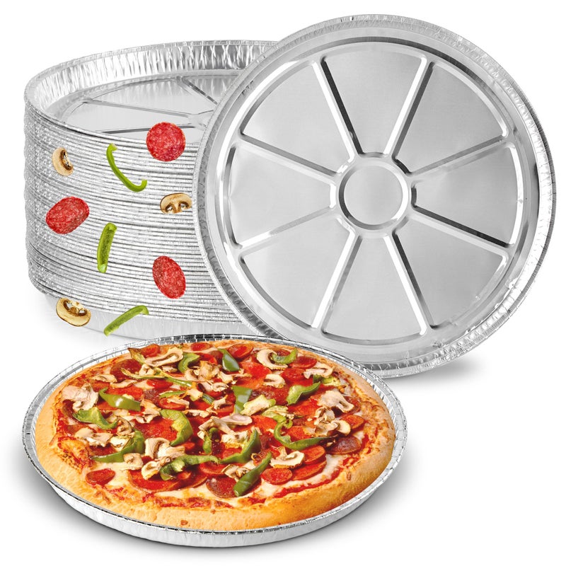 Stock Your Home 25 Pack 12 Inch Aluminum Pizza Pans Disposable Round Foil Focaccia Pan for Individual Personal Pizzas Giant Size Chocolate Chip Cookie Cake Tin Large Serving Trays Platter Tray