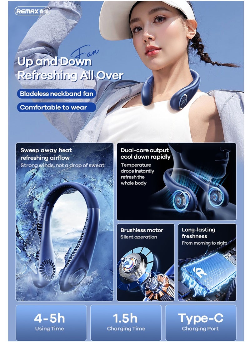 REMAX Icying Series Bladeless Neckband Fan – Hands-Free, Portable Cooling with Dual-Core Airflow, USB-C Charging  - Image 3