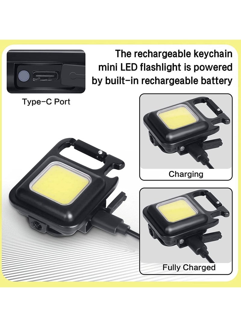 COB Small Flashlights, 800Lumens Bright Rechargeable Keychain Mini Flashlight 4 Light Modes Portable Pocket Light with Folding Bracket Bottle Opener and Magnet Base