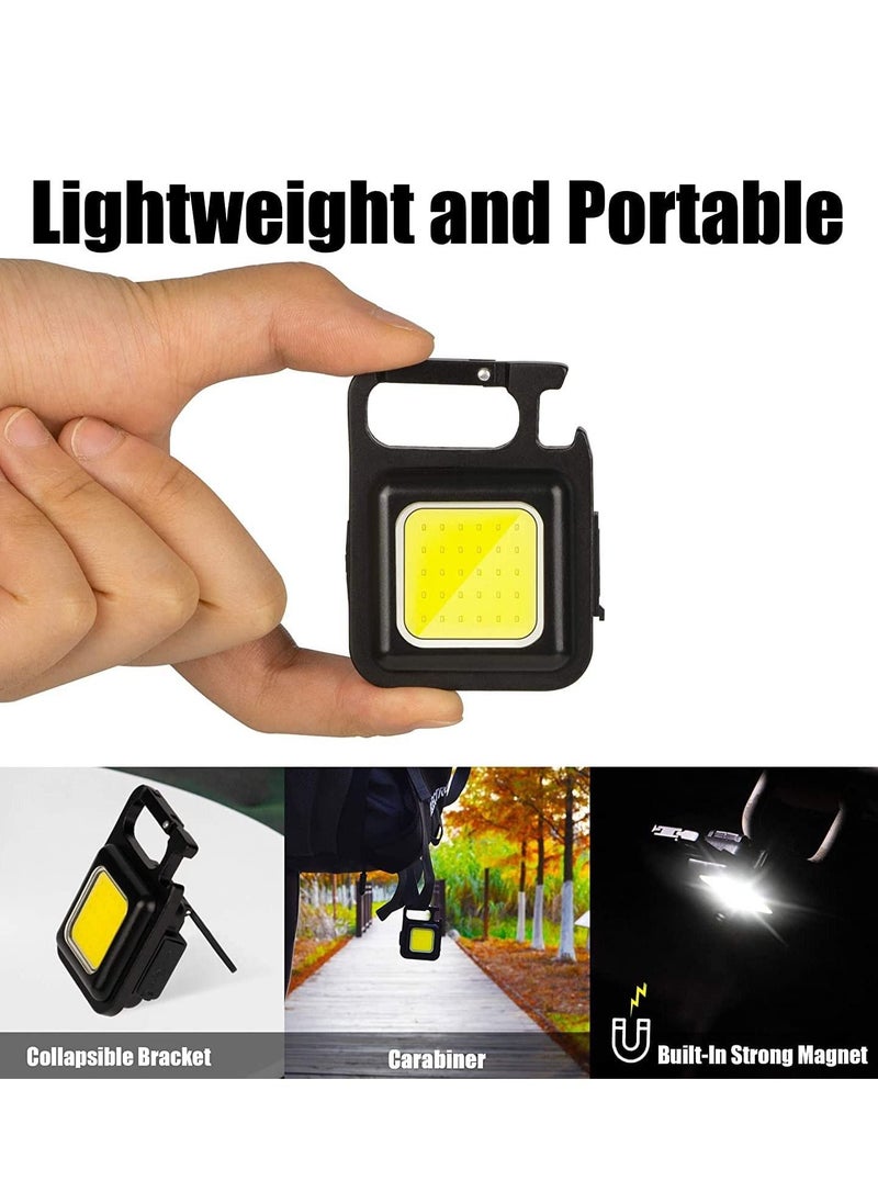 COB Small Flashlights, 800Lumens Bright Rechargeable Keychain Mini Flashlight 4 Light Modes Portable Pocket Light with Folding Bracket Bottle Opener and Magnet Base