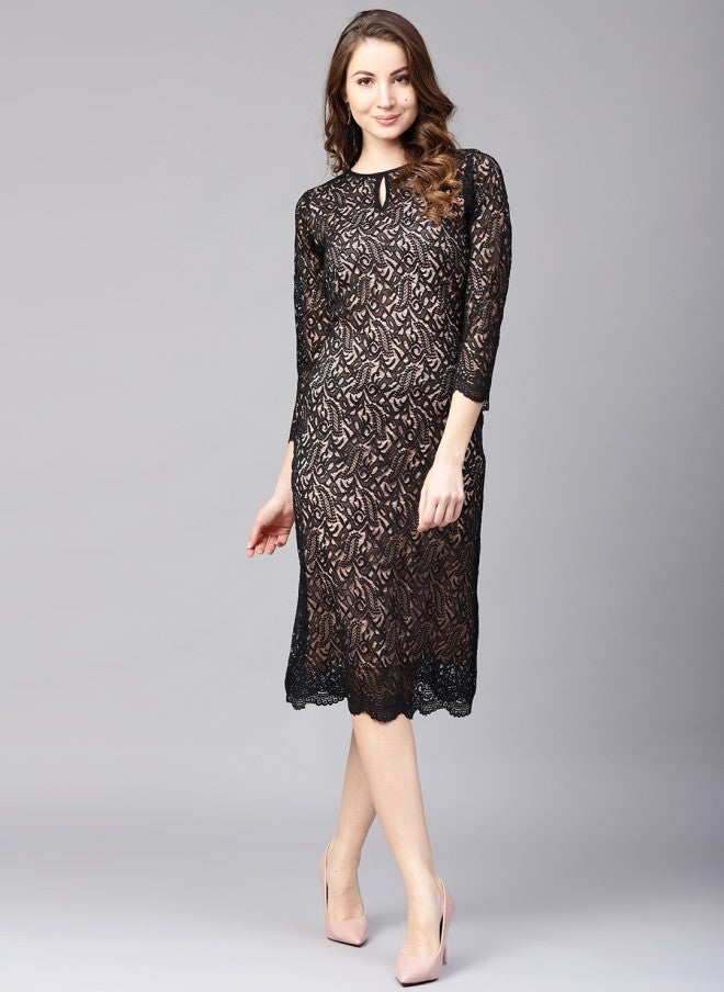 Athena Black Lace Sheath Dress for Women - Image 1