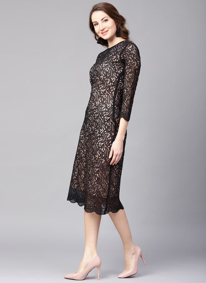 Athena Black Lace Sheath Dress for Women - Image 3