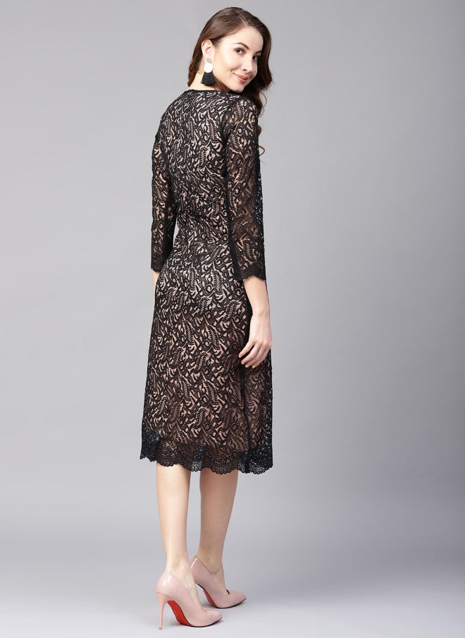 Athena Black Lace Sheath Dress for Women - Image 4