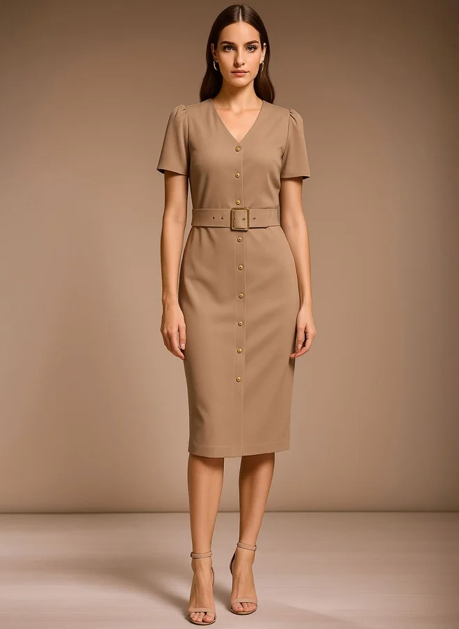ساسافراس Beige Sheath Midi Dress for Women