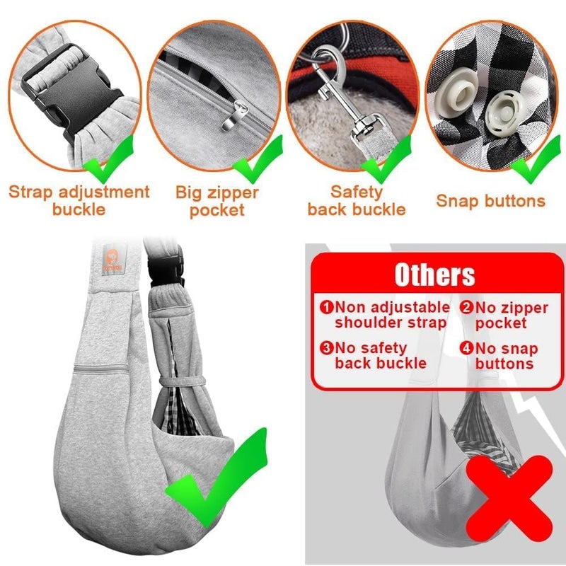 Tomkas Small Dog Sling Carrier - Zipper Pocket & Adjustable Strap - for 3-10 lbs Pets(Grey) - Image 4