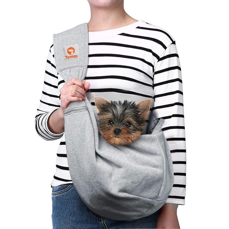 Tomkas Small Dog Sling Carrier - Zipper Pocket & Adjustable Strap - for 3-10 lbs Pets(Grey) - Image 1