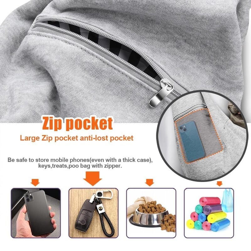 Tomkas Small Dog Sling Carrier - Zipper Pocket & Adjustable Strap - for 3-10 lbs Pets(Grey) - Image 5