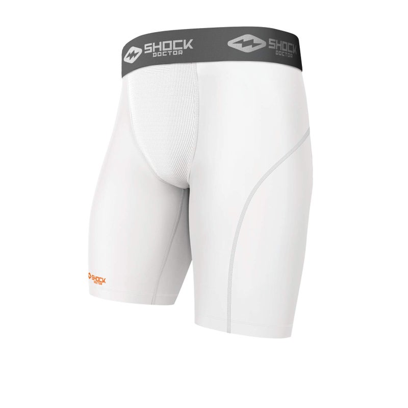 Shock Doctor Compression Shorts with Cup Pocket. Athletic Supporter Underwear with Pocket (Cup NOT Included) Youth & Adult White - Image 1