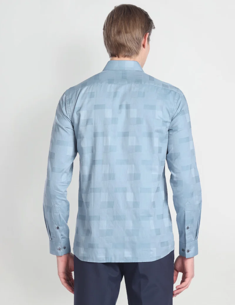 Arrow Light Blue Patterned Weave Slim Fit Shirt for Men | Best Price UAE