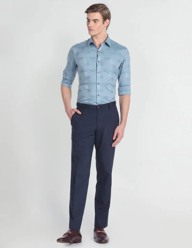 Arrow Light Blue Patterned Weave Slim Fit Shirt for Men | Best Price UAE