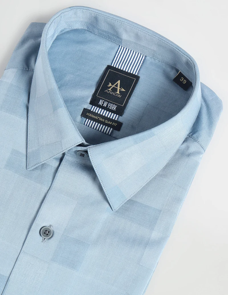 Arrow Light Blue Patterned Weave Slim Fit Shirt for Men | Best Price UAE