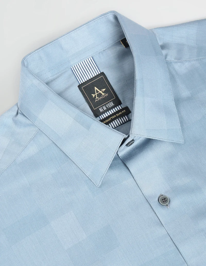 Arrow Light Blue Patterned Weave Slim Fit Shirt for Men | Best Price UAE