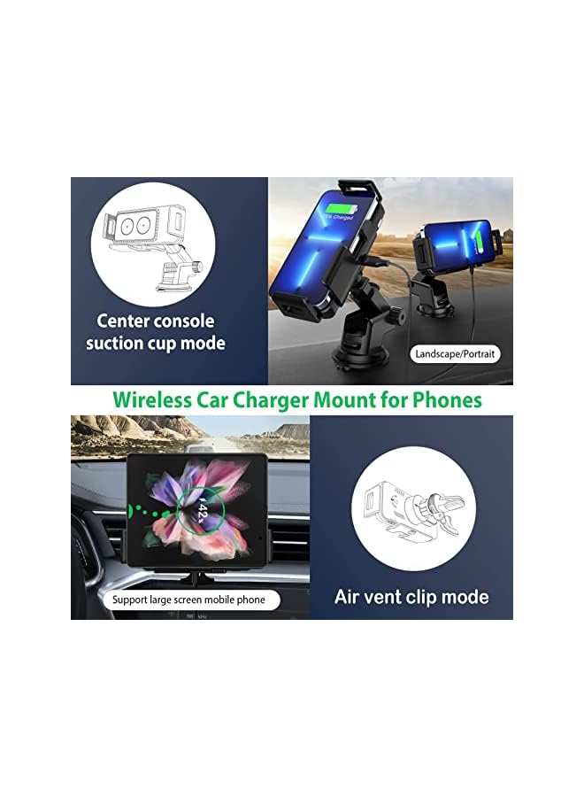 KASTWAVE Car Charger for Galaxy Z Fold 3 Car Mount, Car Phone Holder Mount Dashboard Air Vent Windshield Compatible with Samsung Galaxy Z Fold 4 Z Flip 3/S21 Ultra, for iPhone 14/13/12, Gogle Pixel 6 - Image 2