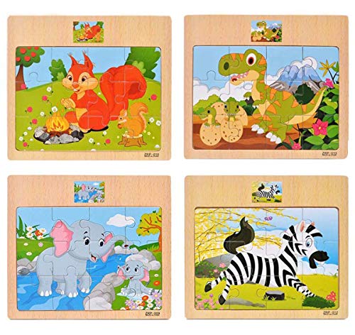 CCLIFE Wooden Jigsaw Puzzles Set for Kids 2-5 Years 12 Piece Colorful Wooden Educational Animal Puzzles (4 Puzzles) - Image 1