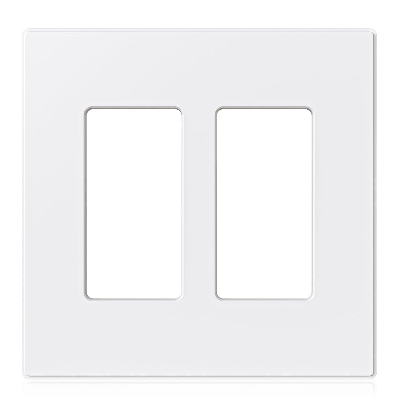 ELEGRP 2Gang Screwless Decorative Wall Plates MidSize 488 height x 494 length Unbreakable Thermoplastic Faceplate Cover for Decorator Receptacle Outlet Switch UL Listed 1 Pack Matte White