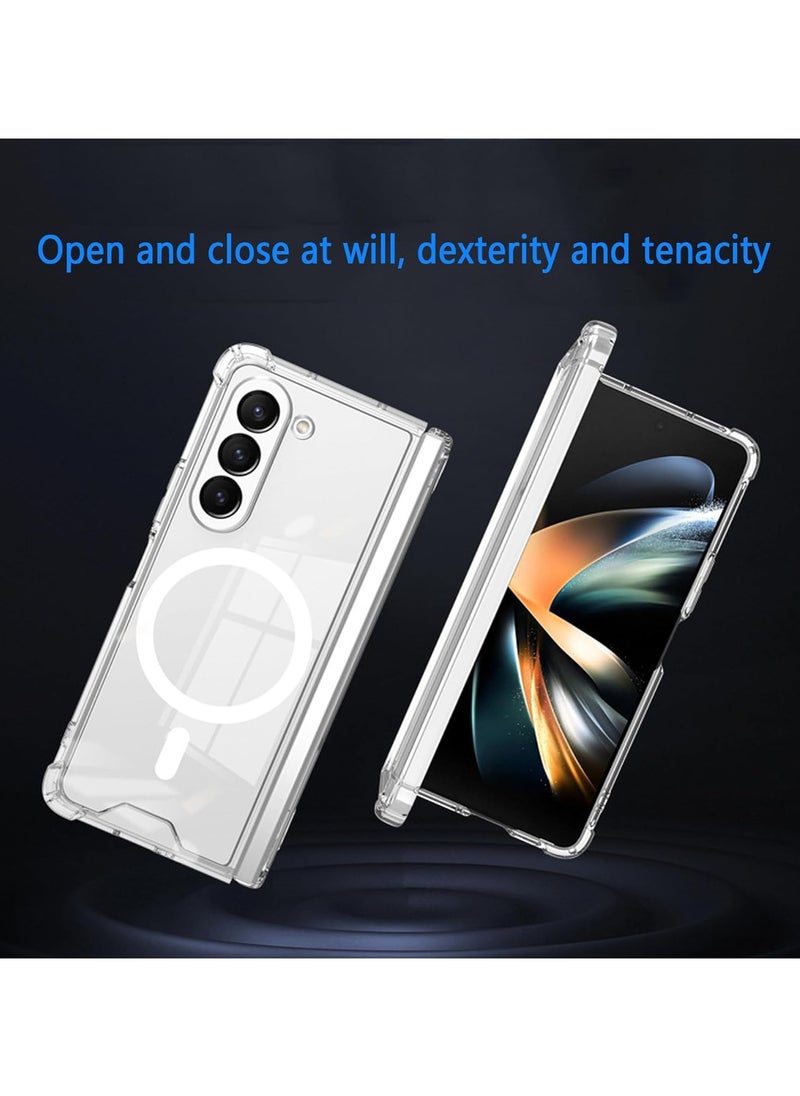 Generic - Case for Samsung Galaxy Z fold 6 Clear Magnetic Cover Mag Safe Compatible Clear Hard Back Case Shockproof Silicone Frame Edge Bumper Slim Transparent Case for Galaxy Z fold 6 - Image 1