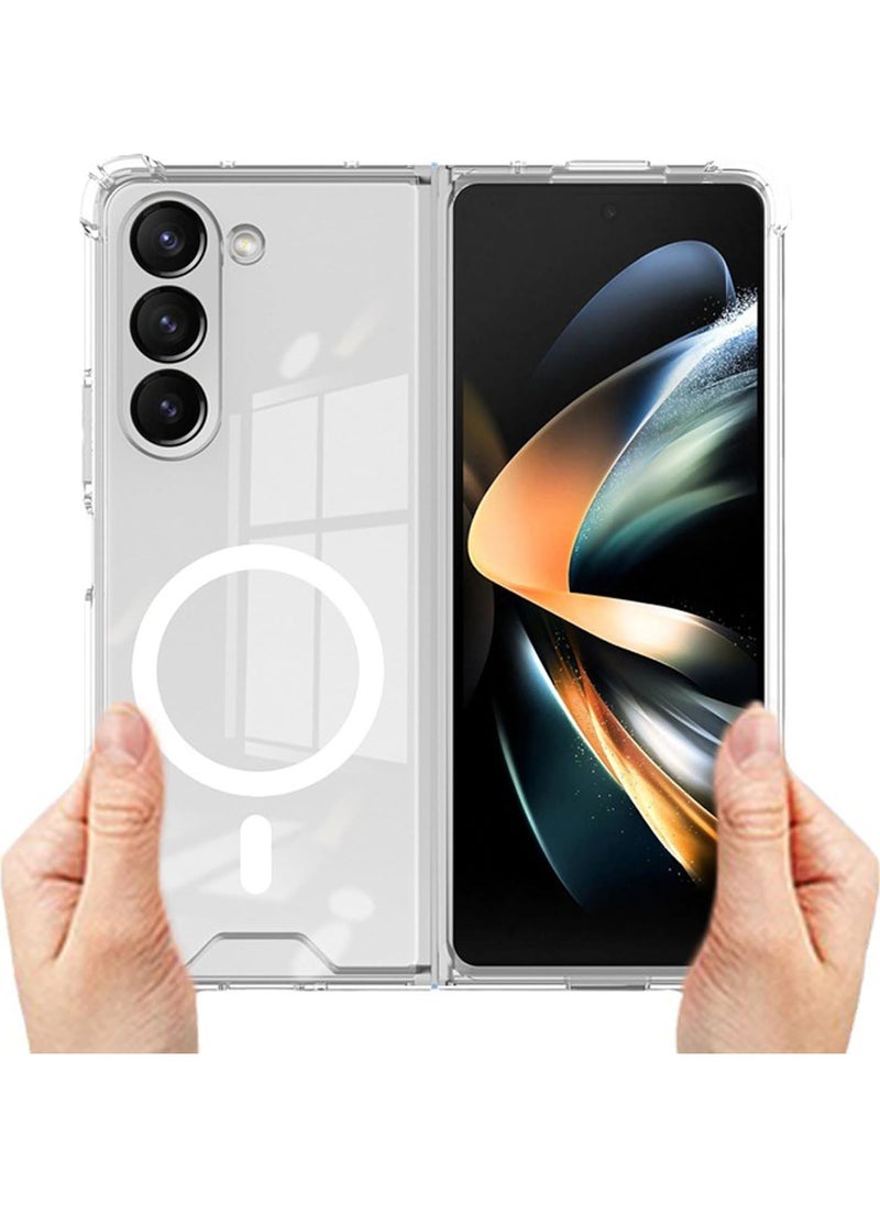 Generic - Case for Samsung Galaxy Z fold 6 Clear Magnetic Cover Mag Safe Compatible Clear Hard Back Case Shockproof Silicone Frame Edge Bumper Slim Transparent Case for Galaxy Z fold 6 - Image 1