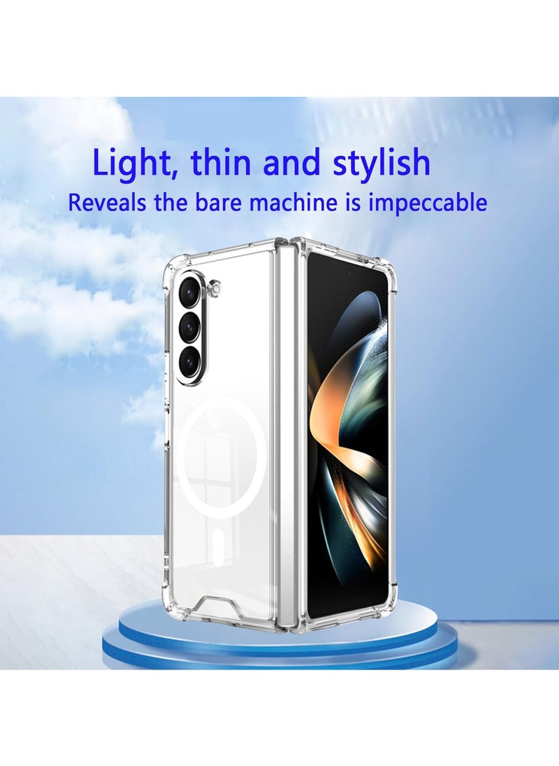 Generic - Case for Samsung Galaxy Z fold 6 Clear Magnetic Cover Mag Safe Compatible Clear Hard Back Case Shockproof Silicone Frame Edge Bumper Slim Transparent Case for Galaxy Z fold 6 - Image 1