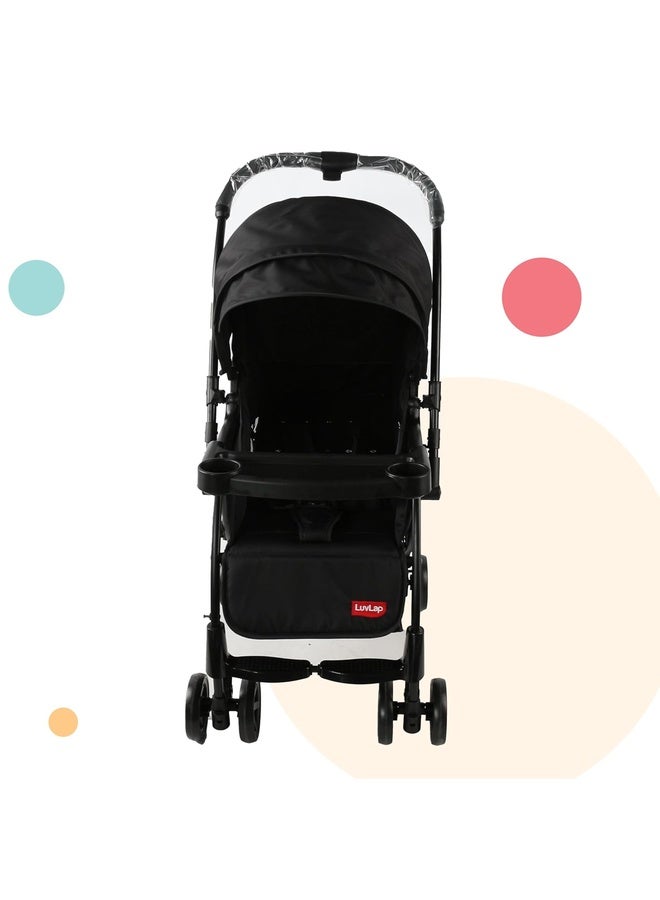 Luvlap Sunny Stroller/Pram with Reversible Handlebar, 5 Point Harness, 3 Level Recline Adjustment, Compact and Easy Fold, for Newborn Baby/Kids, 0-3 Years (Black) - Image 5