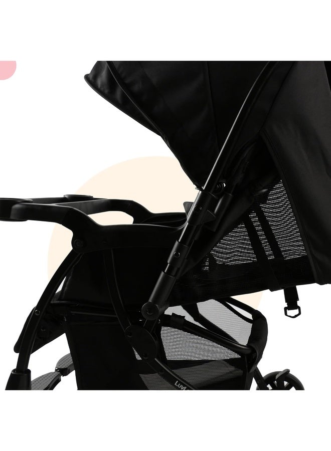 Luvlap Sunny Stroller/Pram with Reversible Handlebar, 5 Point Harness, 3 Level Recline Adjustment, Compact and Easy Fold, for Newborn Baby/Kids, 0-3 Years (Black) - Image 2