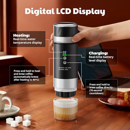 Lmozim Portable Espresso Maker with Removeable Battery, Portable Espresso Machine with USB-C, 3-in-1 Small Espresso Machine with Ground Coffee & Capsules (NS＆DG) for RV, Hiking (Black) - Image 4