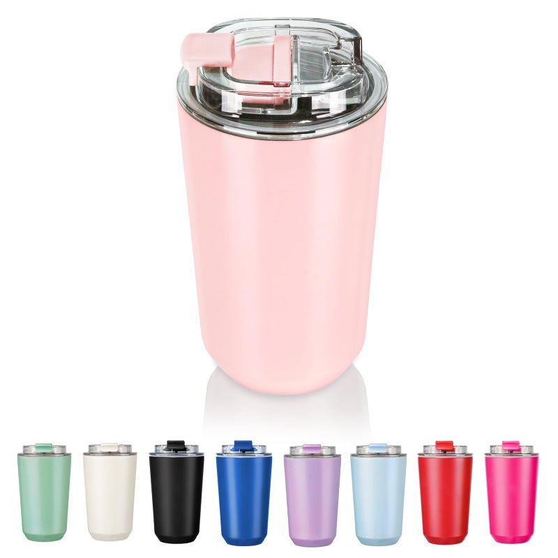 Puraville Insulated Tumblers with Lid 14 oz Travel Coffee Mug Stainless Steel Vacuum Cup Leak Proof Reusable Double Walled Coffee Tumbler for Iced and Hot Drinks Pink