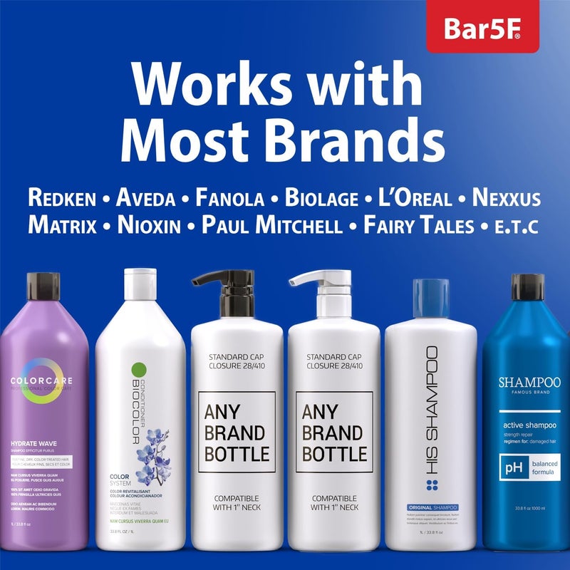 Bar5F 1-Liter Pumps for Shampoo and Conditioner Bottles for 33.8-Ounce Professional Salon Brands (White & Black) - Image 3
