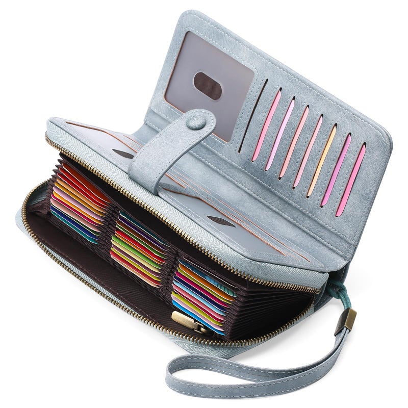 GAEKEAO Leather Credit Card Holder Wallet for Women RFID Blocking Large Capacity Bifold Zipper Card Case Organizer with Wristlet 45 Slots - Image 1
