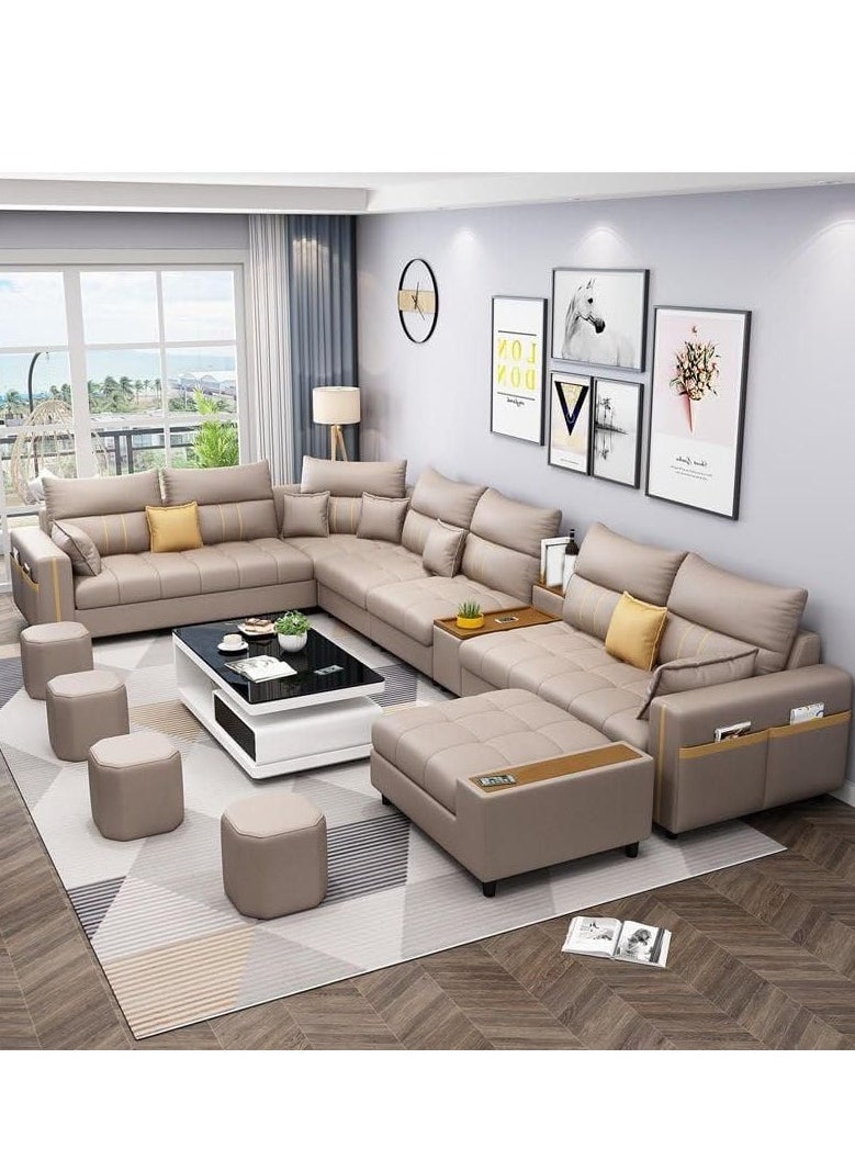 Lacasa Luxurious U-Shaped Faux Leather Couch with Chaise Lounge and Sectional Design for Living Room Elegance 