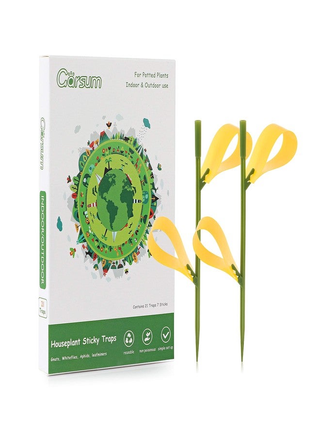 Garsum 21 Traps Sticky Houseplant Traps Gnat Yellow Insect Trap Indoor Fruit Fly Stakes Trap - Image 1