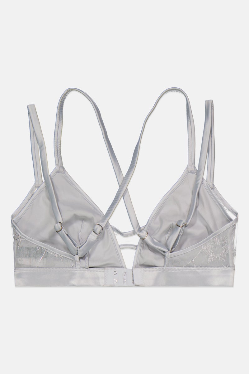 Loungeable Women Loungeable Satin Mesh Bra, Silver - Image 2