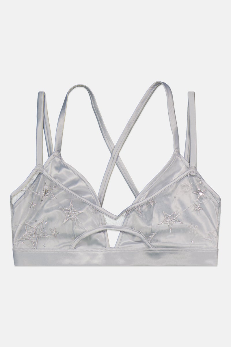 Loungeable Women Loungeable Satin Mesh Bra, Silver - Image 1