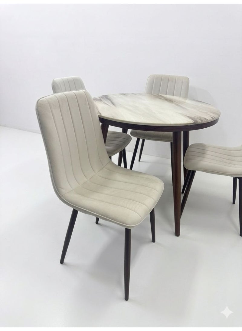 Round maebie dining teble with four velvet chairs - Image 4
