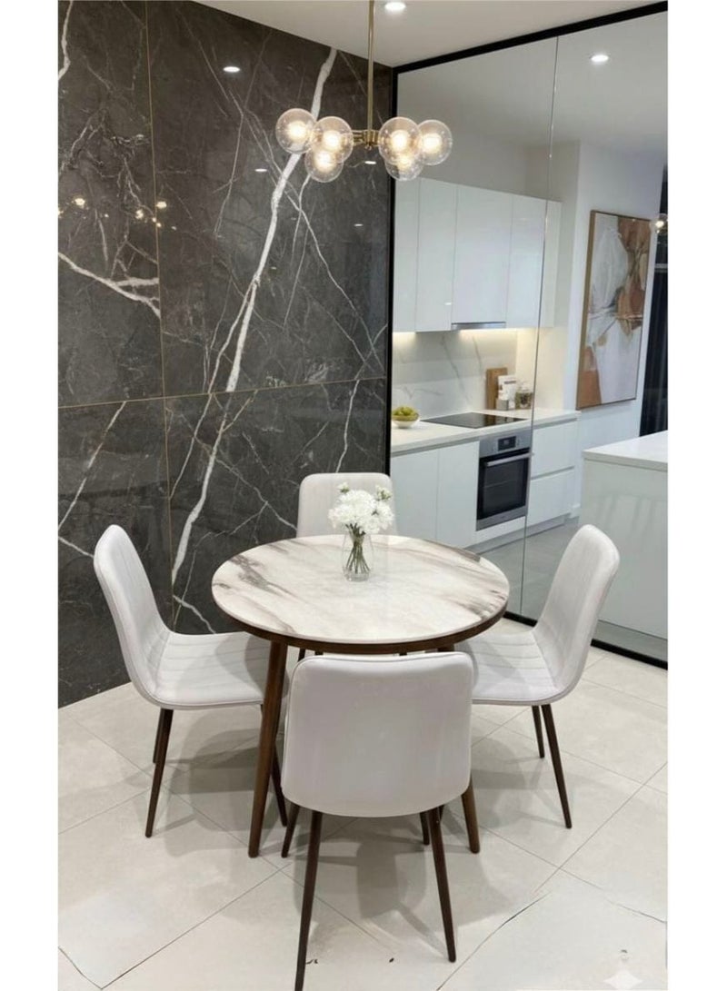 Round maebie dining teble with four velvet chairs - Image 3