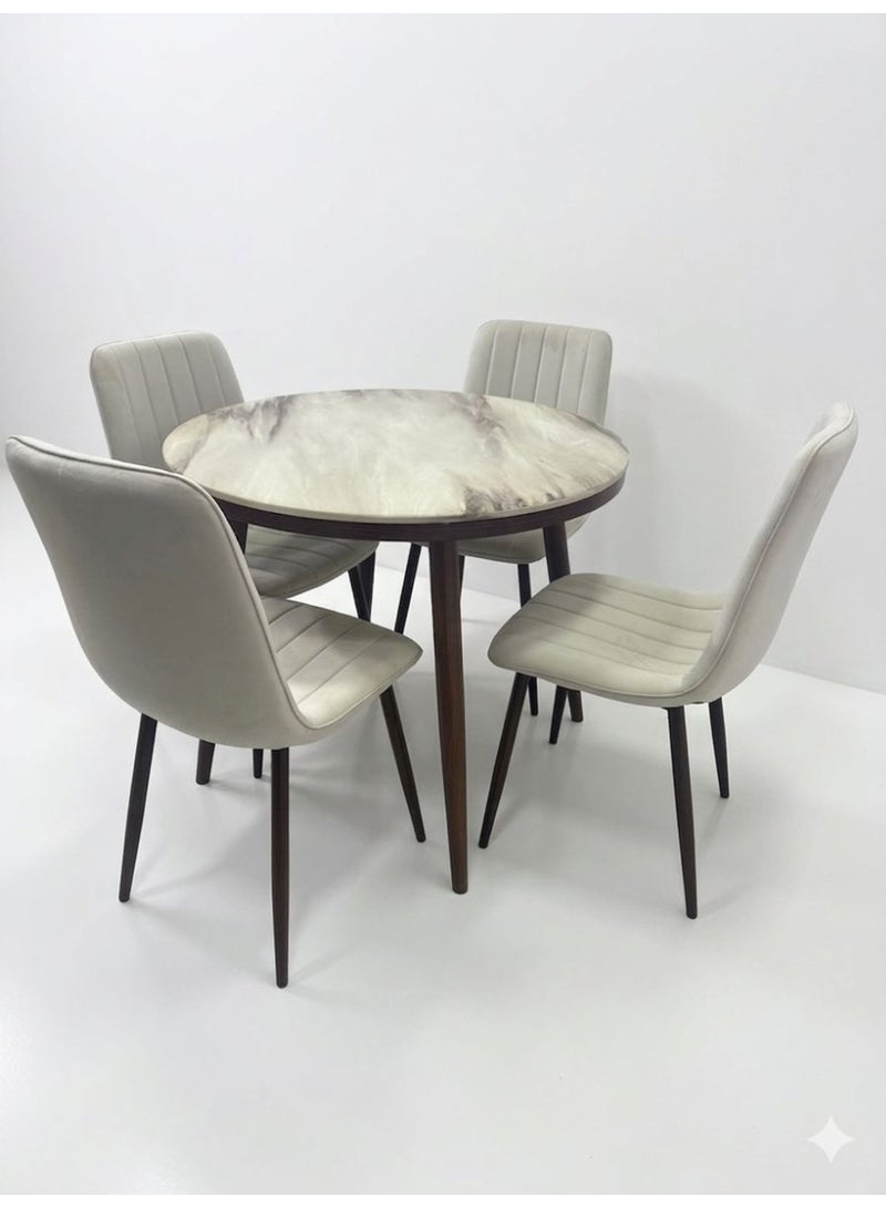 Round maebie dining teble with four velvet chairs - Image 2