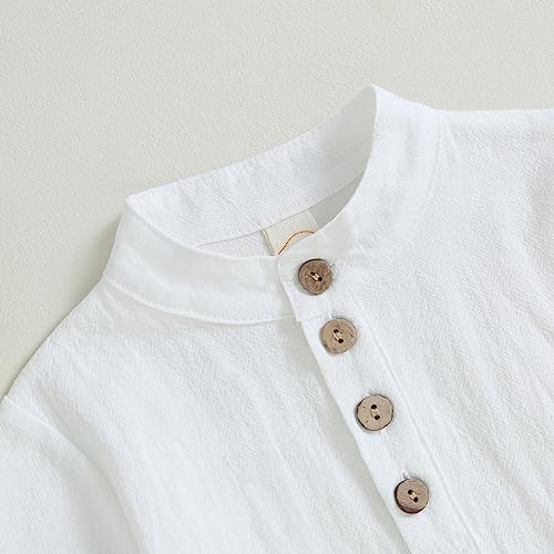 Karuedoo Toddler Baby Boy Clothes Cotton Linen Henley Shirts Button Down Long Sleeve Shirts Casual Pants Set (A-White Blue, 18-24 Months) - Image 4
