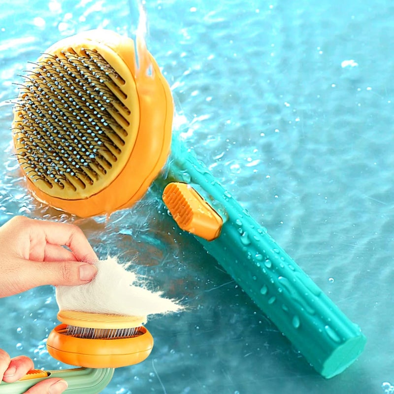 AMENDAS Self Cleaning Dog Comb & Cat Comb - Pet Hair Remover Grooming Comb with Switch & PAIN - FREE Slickers | Deshedding Dog Brush & Cat Brush To Gently Massage The Pets with FREE Bath Brush - Image 1