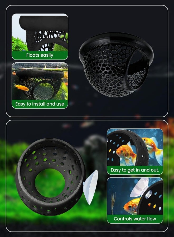 Frstem 2 Pcs Aquarium Fish Hideout; Black Betta Fish Tank Decor with Suction Cup & Floating Hide, Eco Safe Cave Shelters for Stress Reduction - Image 4