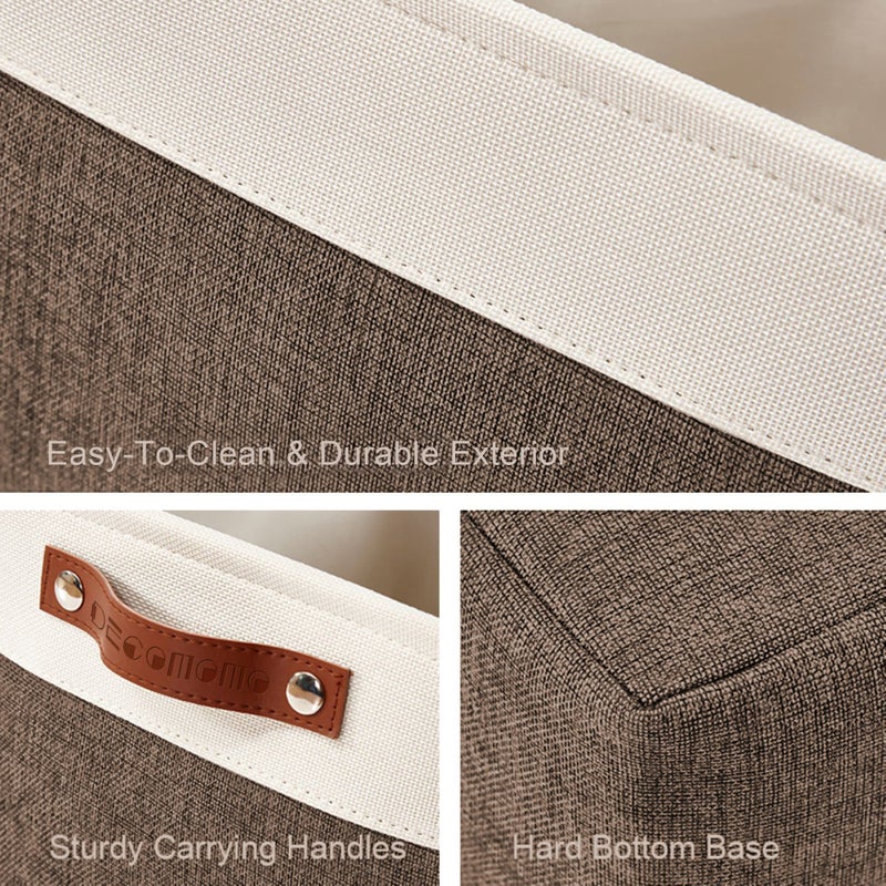 DECOMOMO Storage Baskets for Shelves - Fabric Storage Bins, Linen Closet Organizers and Storage (Brown & White, Large - 3 Pack) - Image 5